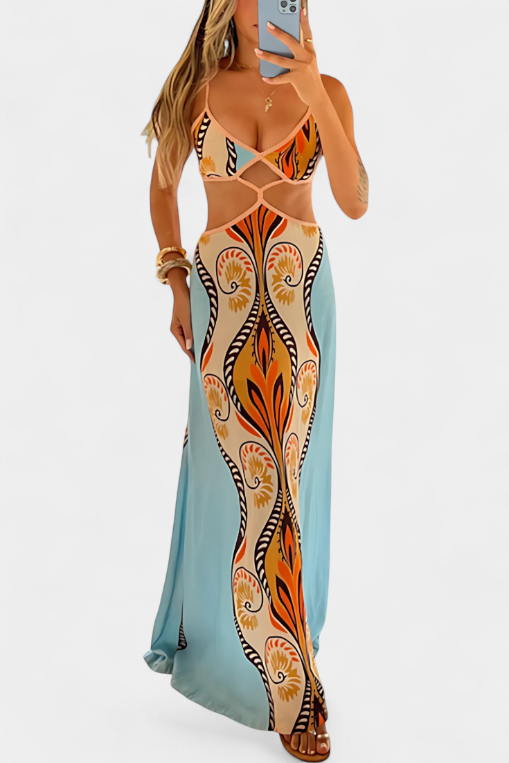 Sytella – Robe Découpée à Imprimé Abstrait et Dos Nu