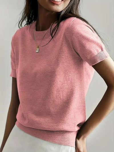 Clémence™ | Pull léger en maille coton à col rond et manches courtes