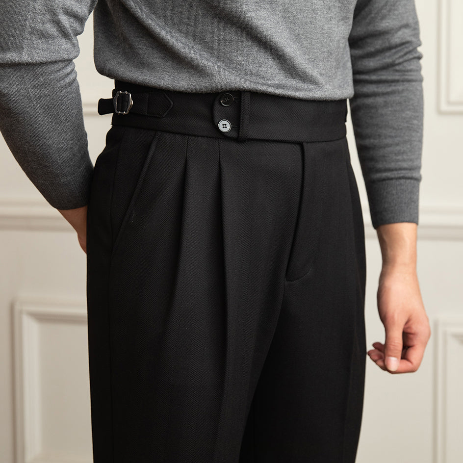 Pantalon plissé double en mélange de laine à chevrons Tuscany