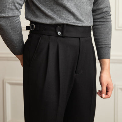 Pantalon plissé double en mélange de laine à chevrons Tuscany