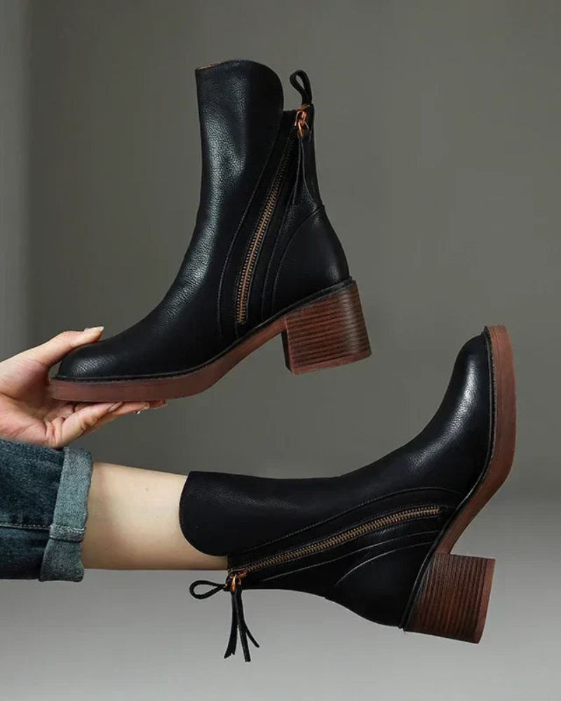 Colette – Bottines à talon en cuir véritable, style intemporel
