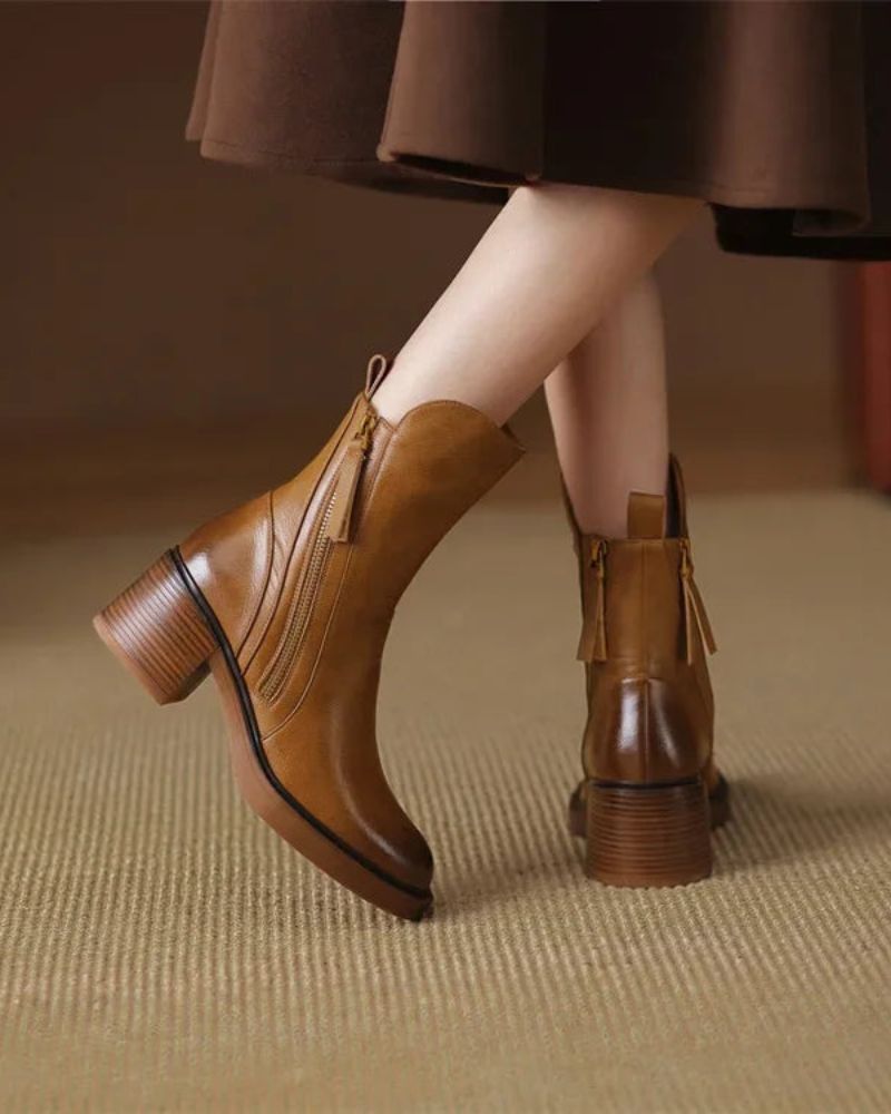 Colette – Bottines à talon en cuir véritable, style intemporel