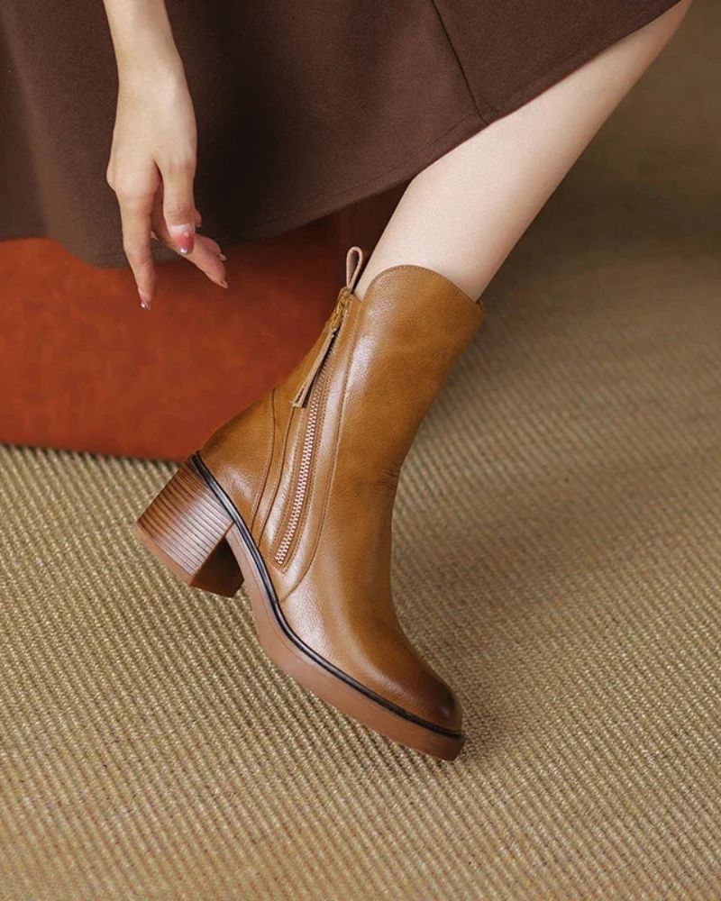 Colette – Bottines à talon en cuir véritable, style intemporel