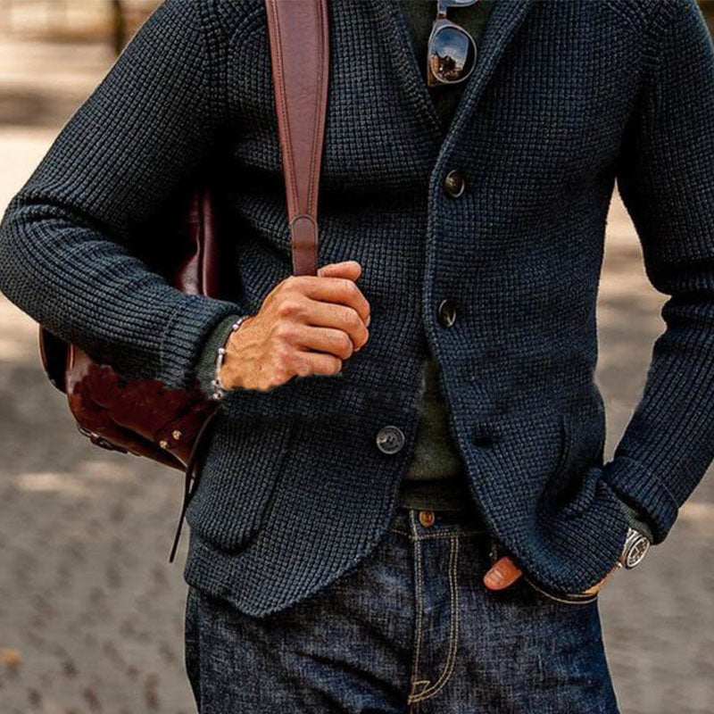 Blazer en maille décontracté pour homme à col montant