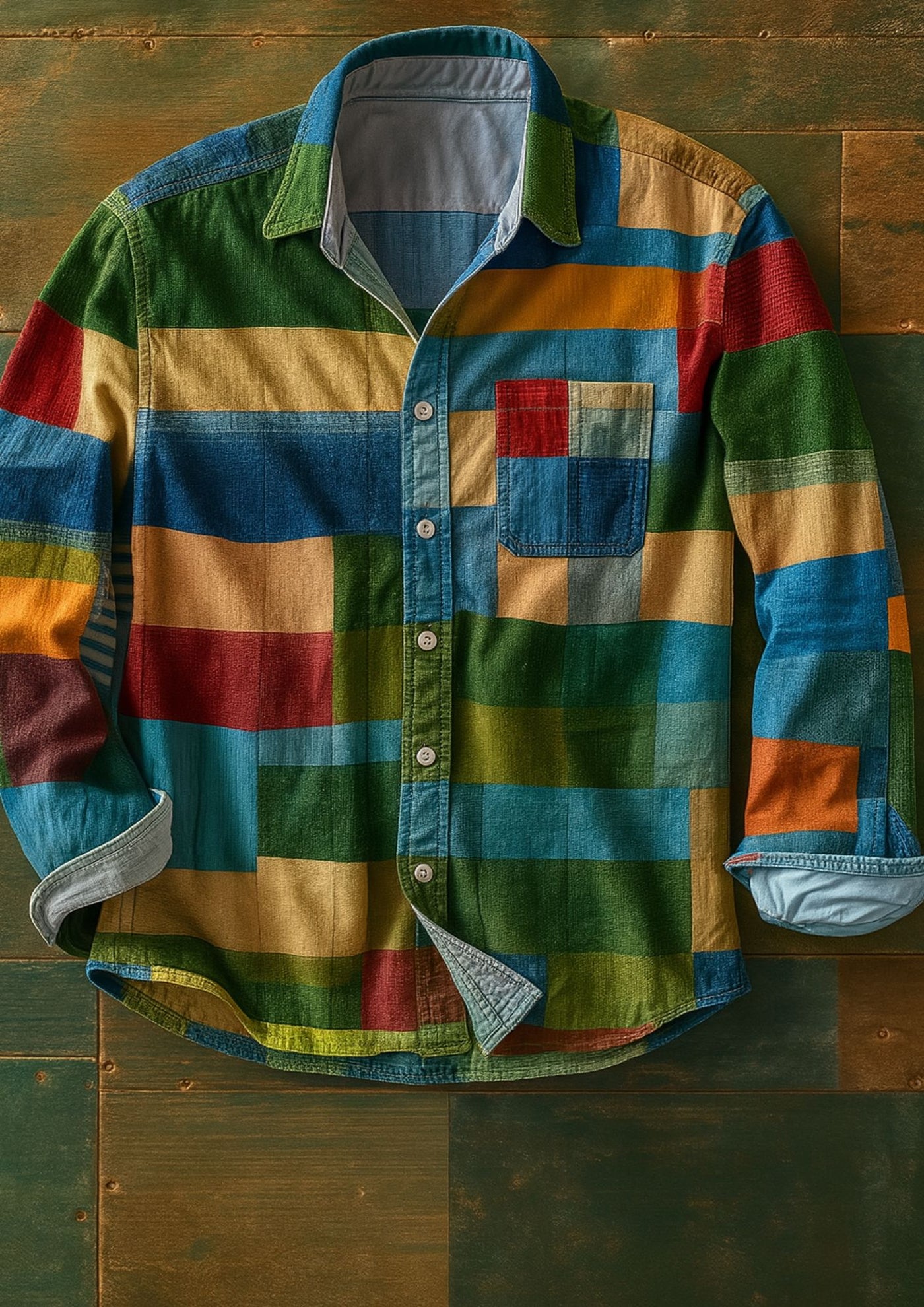 George | Chemise Patchwork Élégante et Ludique avec Poche Pratique