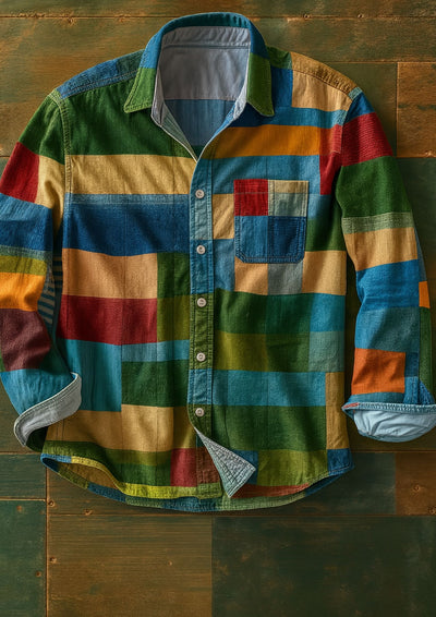 George | Chemise Patchwork Élégante et Ludique avec Poche Pratique