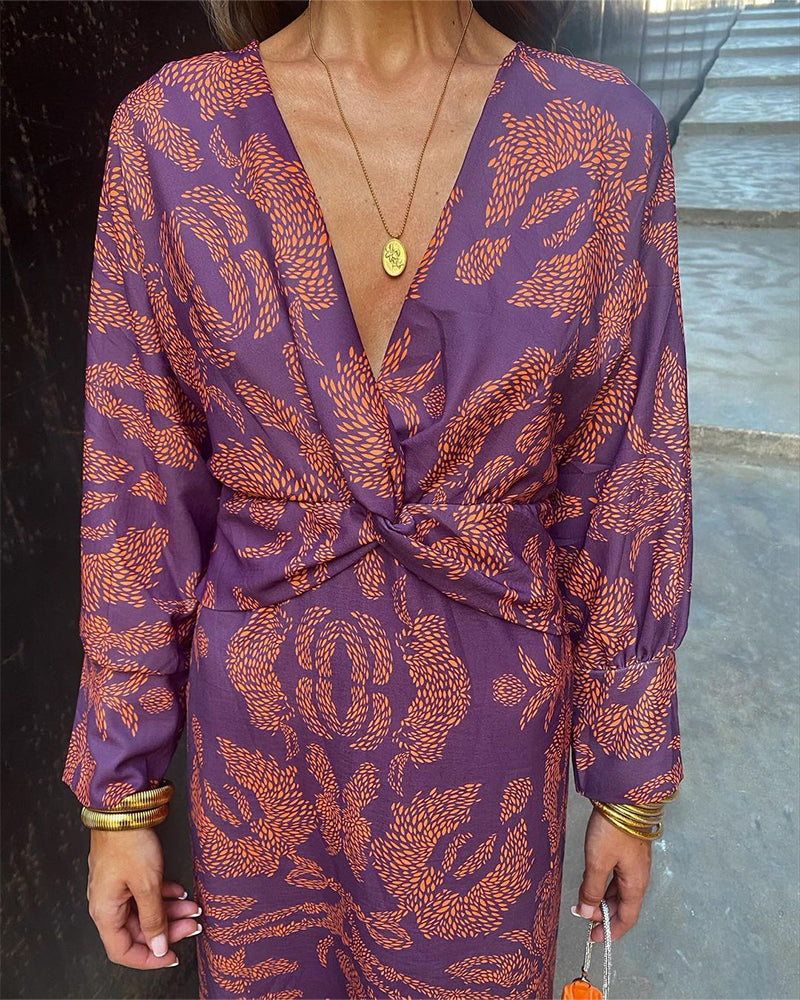 Annabelle | Robe Élégante à Imprimé Vintage et Manches Longues