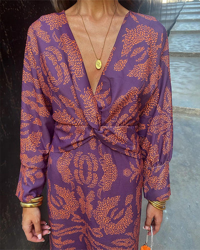 Annabelle | Robe Élégante à Imprimé Vintage et Manches Longues