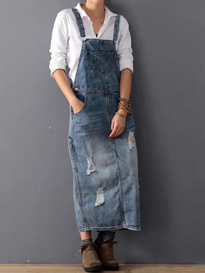 Robe salopette en denim avec fente à l’arrière