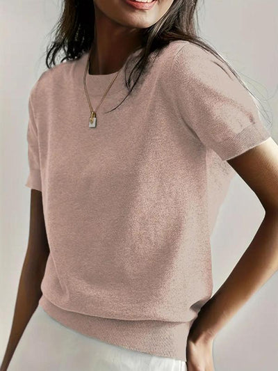 Clémence™ | Pull léger en maille coton à col rond et manches courtes
