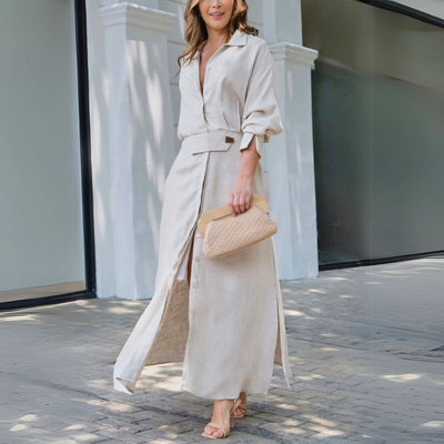 Jeanette™ | Élégante robe longue à col en V