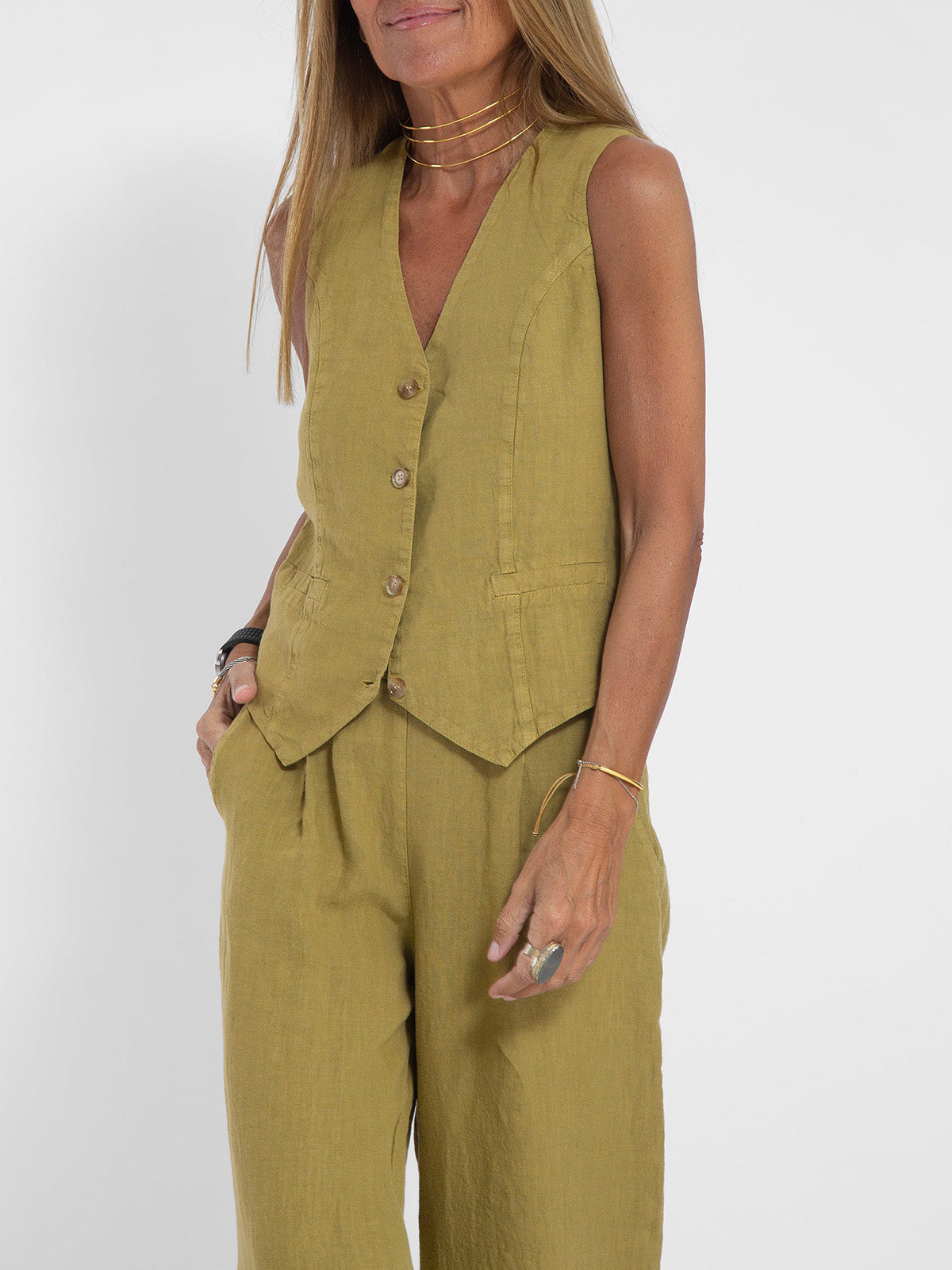 Aira™ – Ensemble composé d’un gilet boutonné et d’un pantalon à jambes larges