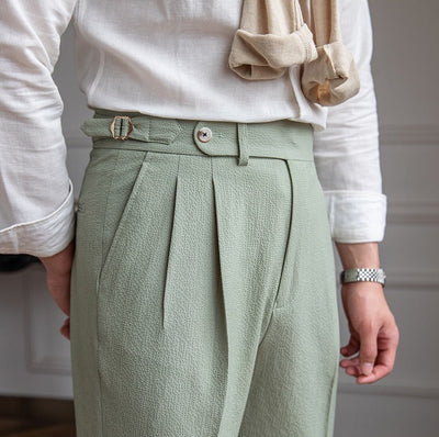 Pantalon à pinces aéré en seersucker Positano