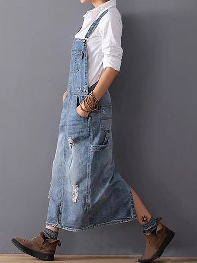 Robe salopette en denim avec fente à l’arrière
