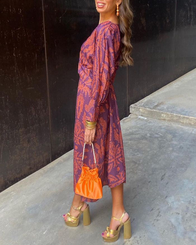 Annabelle | Robe Élégante à Imprimé Vintage et Manches Longues