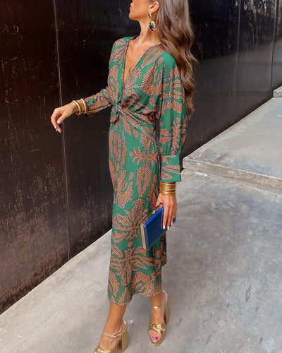 Annabelle | Robe Élégante à Imprimé Vintage et Manches Longues