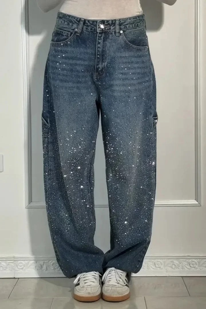 Pantalon Violette™ à taille haute, jambes larges et poches à boutons