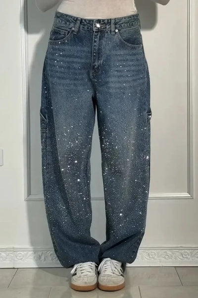 Pantalon Violette™ à taille haute, jambes larges et poches à boutons