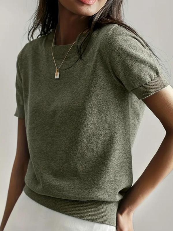 Clémence™ | Pull léger en maille coton à col rond et manches courtes