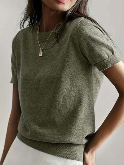 Clémence™ | Pull léger en maille coton à col rond et manches courtes