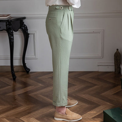 Pantalon à pinces aéré en seersucker Positano