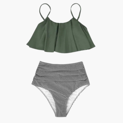 Bikini Taille Haute avec Volants - Ensemble Maillot de Bain Femme Boho