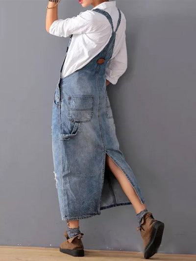 Robe salopette en denim avec fente à l’arrière