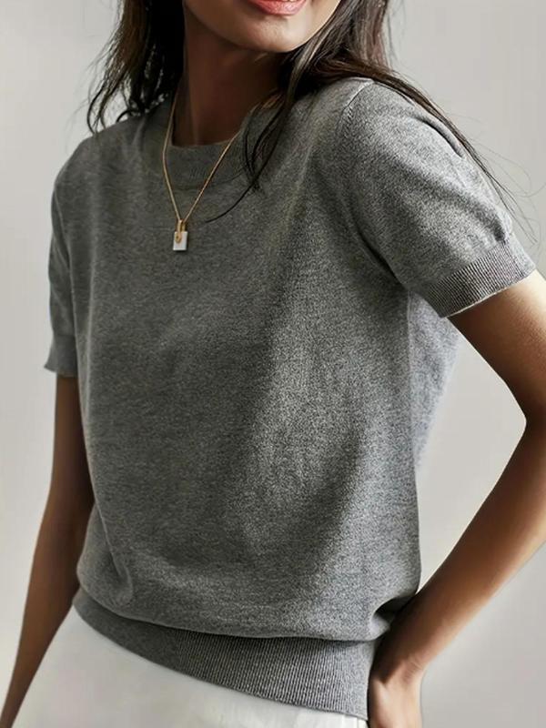 Clémence™ | Pull léger en maille coton à col rond et manches courtes