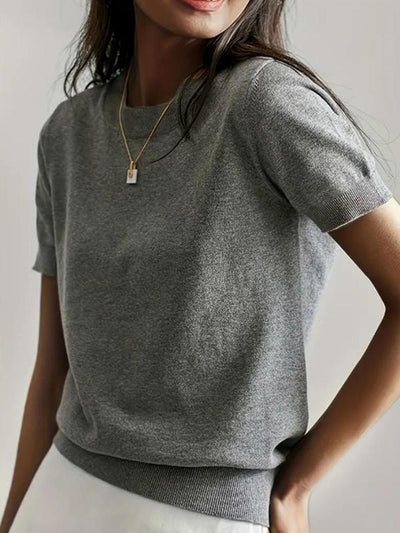 Clémence™ | Pull léger en maille coton à col rond et manches courtes