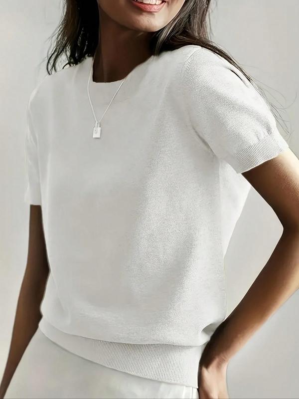 Clémence™ | Pull léger en maille coton à col rond et manches courtes