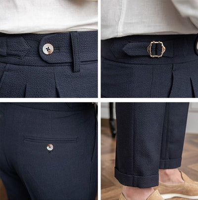 Pantalon à pinces aéré en seersucker Positano