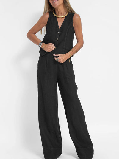 Aira™ – Ensemble composé d’un gilet boutonné et d’un pantalon à jambes larges