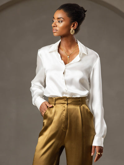 Pantalon de costume en soie classique et tendance 19 Momme, à jambes larges