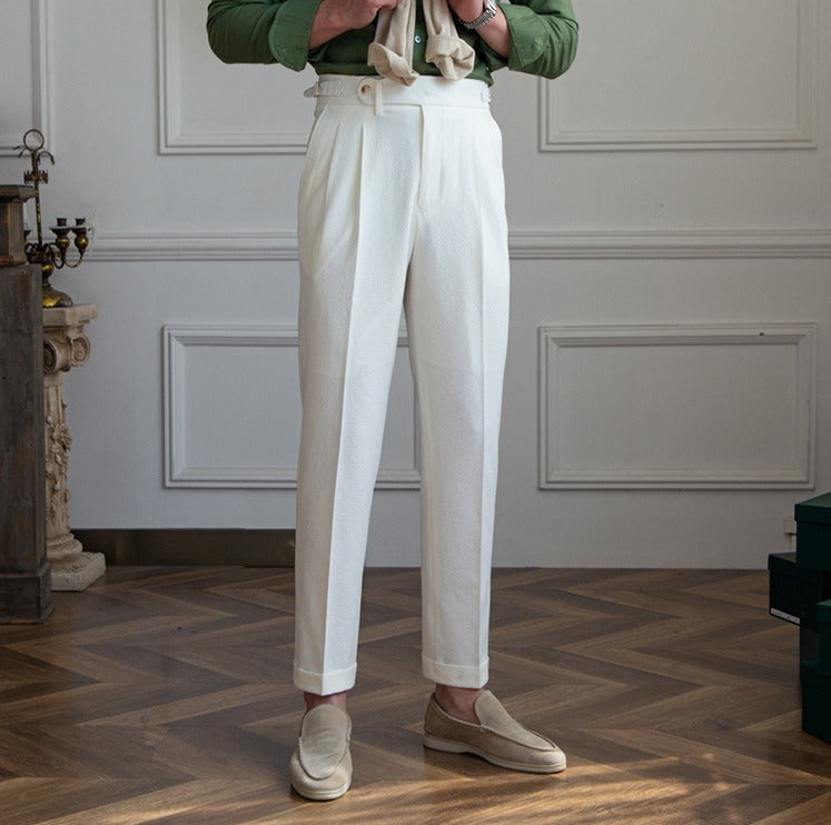 Pantalon à pinces aéré en seersucker Positano