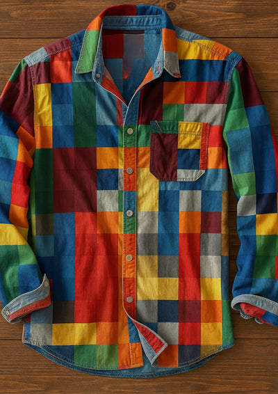 George | Chemise Patchwork Élégante et Ludique avec Poche Pratique