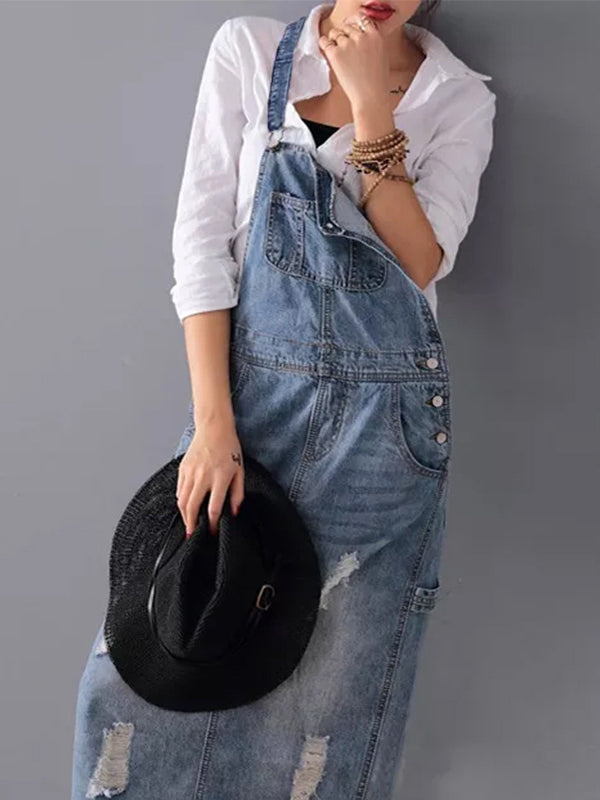 Robe salopette en denim avec fente à l’arrière