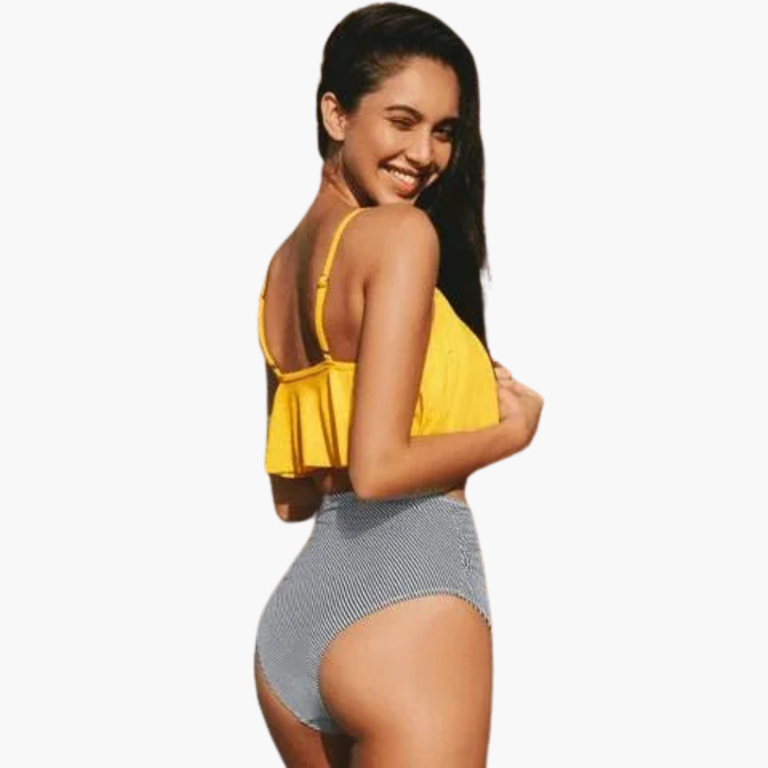 Bikini Taille Haute avec Volants - Ensemble Maillot de Bain Femme Boho