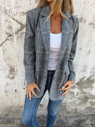 Blazer Vintage à Motif Pied-de-Poule