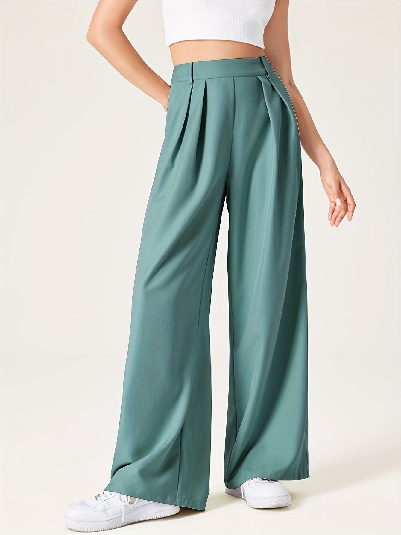 Marieke | Wijde Effen Kleur Pantalon