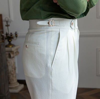 Pantalon à pinces aéré en seersucker Positano