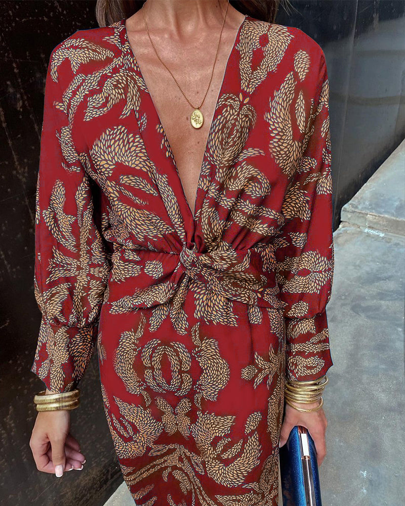 Annabelle | Robe Élégante à Imprimé Vintage et Manches Longues