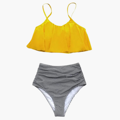 Bikini Taille Haute avec Volants - Ensemble Maillot de Bain Femme Boho