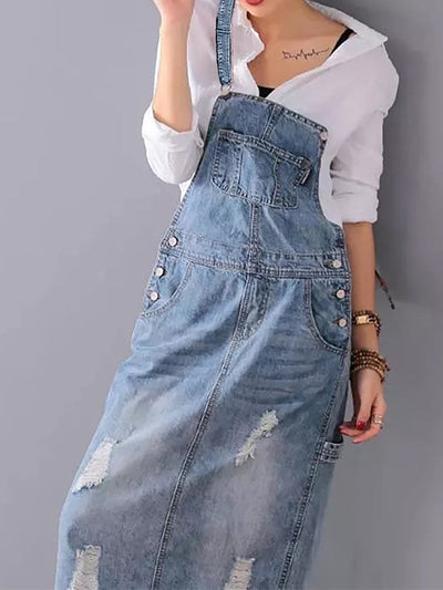 Robe salopette en denim avec fente à l’arrière