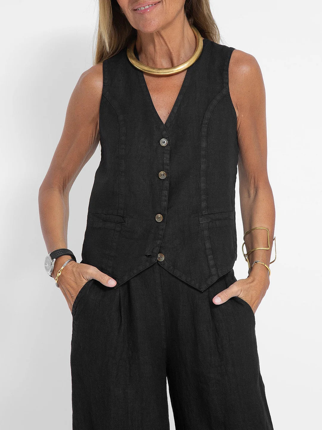 Aira™ – Ensemble composé d’un gilet boutonné et d’un pantalon à jambes larges