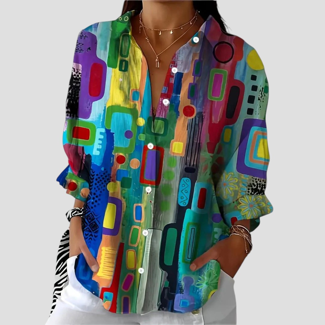 Edna™ | Blouse Élégante à Motif Géométrique