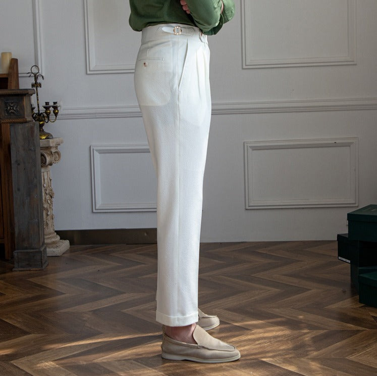 Pantalon à pinces aéré en seersucker Positano