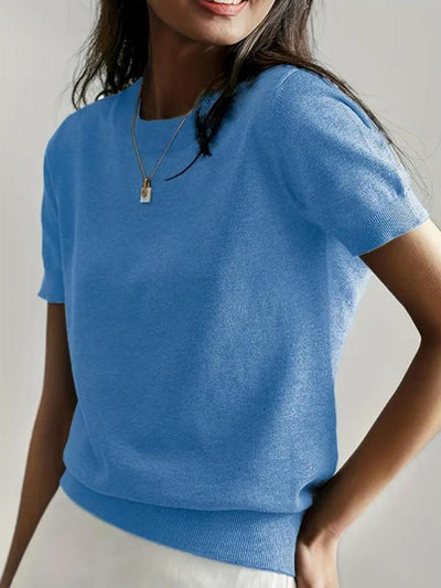 Clémence™ | Pull léger en maille coton à col rond et manches courtes
