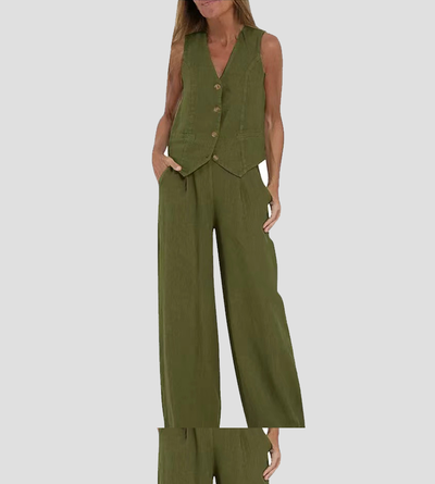 Aira™ – Ensemble composé d’un gilet boutonné et d’un pantalon à jambes larges