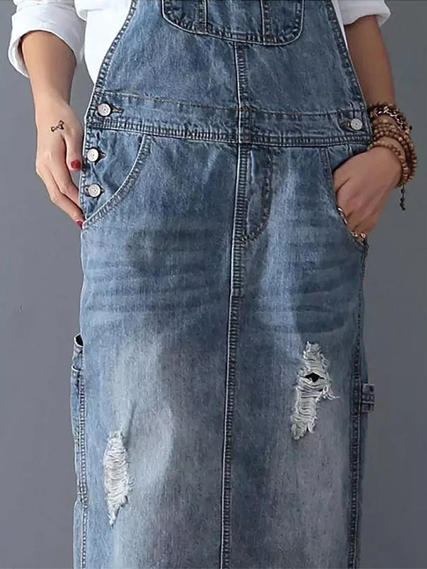Robe salopette en denim avec fente à l’arrière