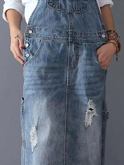 Robe salopette en denim avec fente à l’arrière